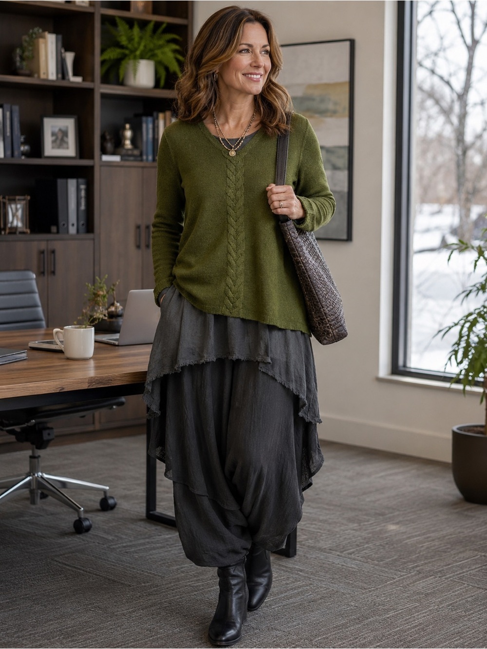 Wool Blend Size 8 Coldwater Creek apple green sweater with embroidery.
